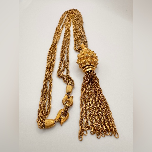 Vintage Monet Gold Tone Multi-Layer Rope Chain Tassel Necklace - Picture 11 of 11